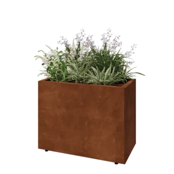 Jardinera de acero corten - Rectángulo - 80 x 40 x 60 cm - Con placa inferior - Con patas