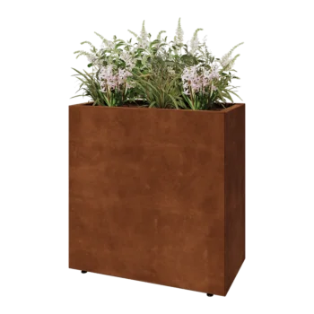 Jardinera de acero corten - Rectángulo - 80 x 40 x 80 cm - Con placa inferior - Con patas