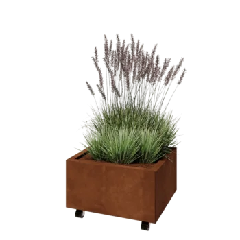 Jardinera de acero corten - Rectángulo - 60 x 50 x 30 cm - Con placa inferior - Con ruedas