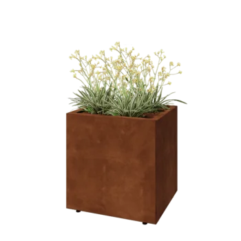 Jardinera de acero corten - Rectángulo - 60 x 50 x 60 cm - Con placa inferior - Con patas
