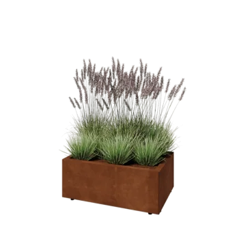 Jardinera de acero corten - Rectángulo - 80 x 50 x 30 cm - Con placa inferior - Con patas