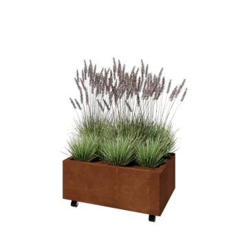 Jardinera de acero corten - Rectángulo - 80 x 50 x 30 cm - Con placa inferior - Con ruedas