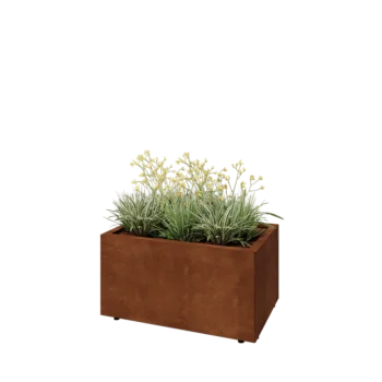 Jardinera de acero corten - Rectángulo - 80 x 50 x 40 cm - Con placa inferior - Con patas