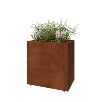 Jardinera de acero corten - Rectángulo - 80 x 50 x 80 cm - Con placa inferior - Con patas