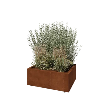 Jardinera de acero corten - Rectángulo - 80 x 60 x 30 cm - Con placa inferior - Con patas