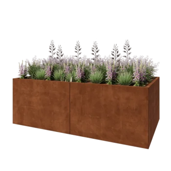 Jardinera XXL de acero corten - Rectángulo - 240 x 120 x 80 cm - Con placa inferior