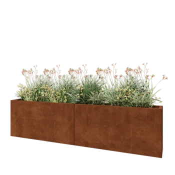 Jardinera XXL de acero corten - Rectángulo - 240 x 30 x 60 cm - Con placa inferior