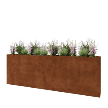 Jardinera XXL de acero corten - Rectángulo - 240 x 30 x 80 cm - Con placa inferior
