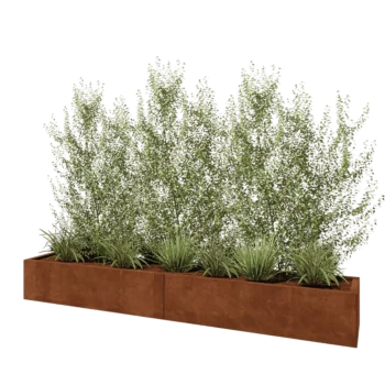 Jardinera XXL de acero corten - Rectángulo - 240 x 40 x 30 cm - Con placa inferior