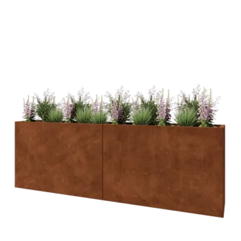 Jardinera XXL de acero corten - Rectángulo - 240 x 40 x 80 cm - Con placa inferior
