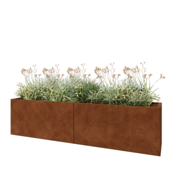 Jardinera XXL de acero corten - Rectángulo - 240 x 50 x 60 cm - Con placa inferior