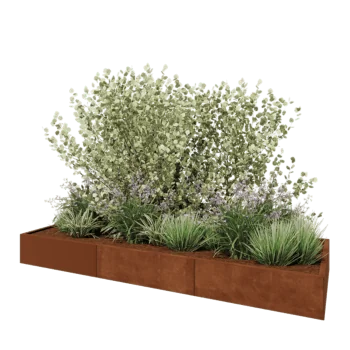 Jardinera XXL de acero corten - Rectángulo - 300 x 100 x 30 cm - Con placa inferior