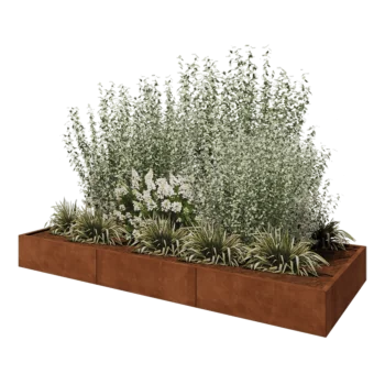 Jardinera XXL de acero corten - Rectángulo - 300 x 120 x 30 cm - Con placa inferior