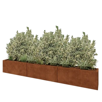 Jardinera XXL de acero corten - Rectángulo - 300 x 30 x 40 cm - Con placa inferior