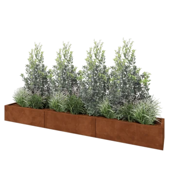 Jardinera XXL de acero corten - Rectángulo - 300 x 40 x 30 cm - Con placa inferior