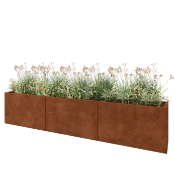 Jardinera XXL de acero corten - Rectángulo - 300 x 40 x 60 cm - Con placa inferior
