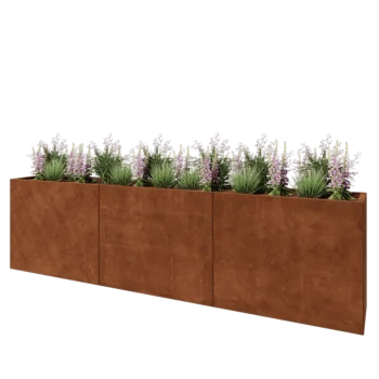 Jardinera XXL de acero corten - Rectángulo - 300 x 40 x 80 cm - Con placa inferior