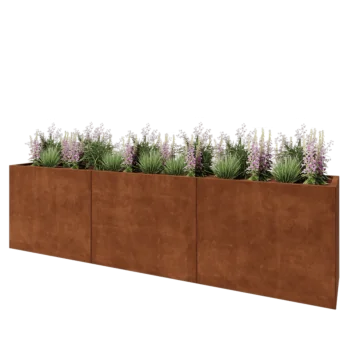 Jardinera XXL de acero corten - Rectángulo - 300 x 50 x 80 cm - Con placa inferior