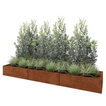 Jardinera XXL de acero corten - Rectángulo - 300 x 60 x 30 cm - Con placa inferior