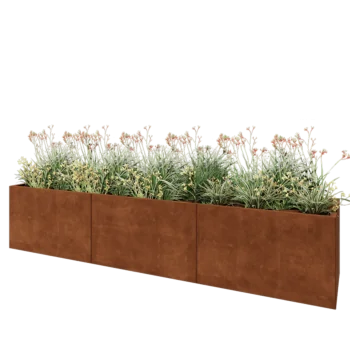 Jardinera XXL de acero corten - Rectángulo - 300 x 60 x 60 cm - Con placa inferior