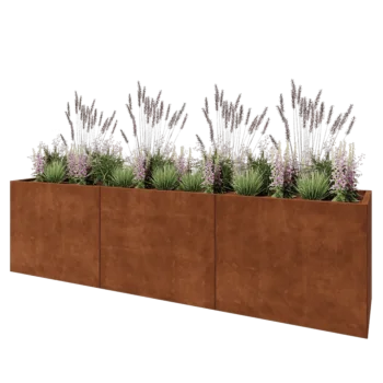 Jardinera XXL de acero corten - Rectángulo - 300 x 60 x 80 cm - Con placa inferior