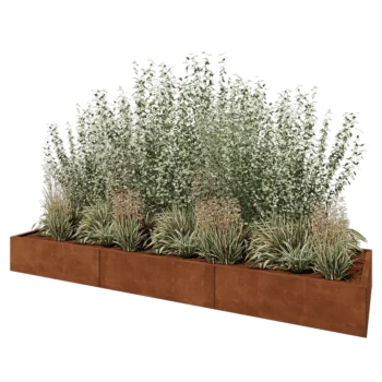 Jardinera XXL de acero corten - Rectángulo - 300 x 80 x 30 cm - Con placa inferior