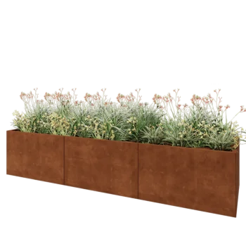 Jardinera XXL de acero corten - Rectángulo - 300 x 80 x 60 cm - Con placa inferior