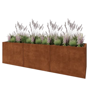 Jardinera XXL de acero corten - Rectángulo - 300 x 80 x 80 cm - Con placa inferior