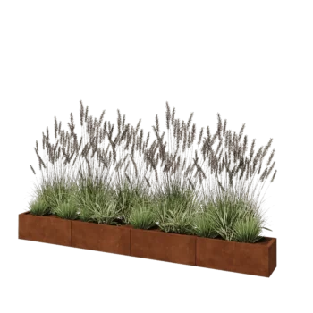 Jardinera XXL de acero corten - Rectángulo - 320 x 30 x 30 cm - Con placa inferior