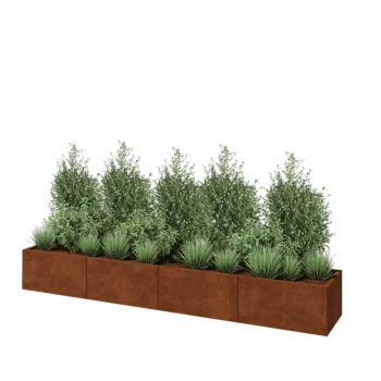 Jardinera XXL de acero corten - Rectángulo - 320 x 50 x 40 cm - Con placa inferior