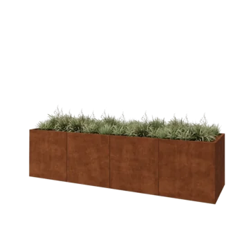 Jardinera XXL de acero corten - Rectángulo - 400 x 100 x 100 cm - Con placa inferior