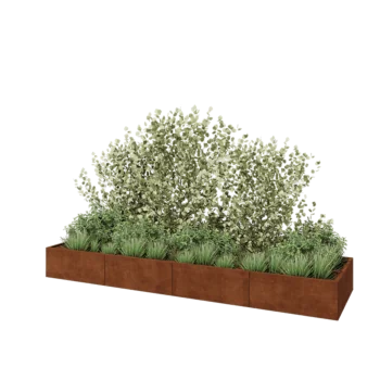 Jardinera XXL de acero corten - Rectángulo - 400 x 100 x 40 cm - Con placa inferior