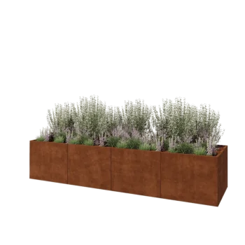 Jardinera XXL de acero corten - Rectángulo - 400 x 100 x 80 cm - Con placa inferior