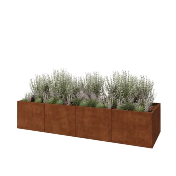 Jardinera XXL de acero corten - Rectángulo - 400 x 120 x 80 cm - Con placa inferior