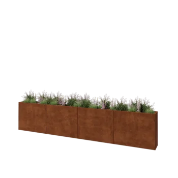 Jardinera XXL de acero corten - Rectángulo - 400 x 30 x 80 cm - Con placa inferior