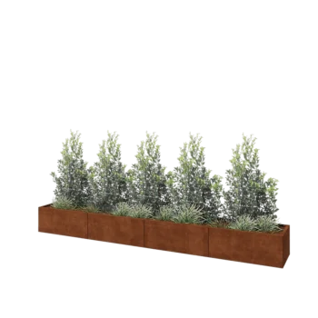 Jardinera XXL de acero corten - Rectángulo - 400 x 50 x 40 cm - Con placa inferior