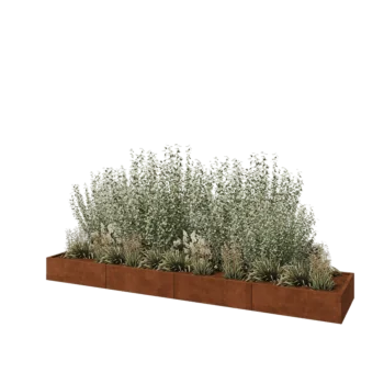 Jardinera XXL de acero corten - Rectángulo - 400 x 80 x 30 cm - Con placa inferior