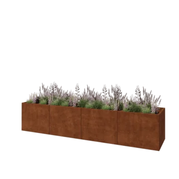 Jardinera XXL de acero corten - Rectángulo - 400 x 80 x 80 cm - Sin placa inferior