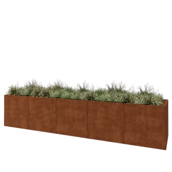 Jardinera XXL de acero corten - Rectángulo - 500 x 100 x 100 cm - Con placa inferior