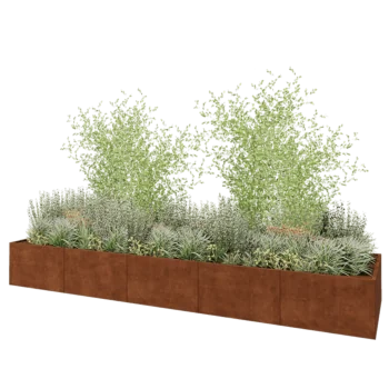 Jardinera XXL de acero corten - Rectángulo - 500 x 120 x 60 cm - Con placa inferior