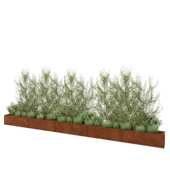 Jardinera XXL de acero corten - Rectángulo - 500 x 30 x 30 cm - Con placa inferior