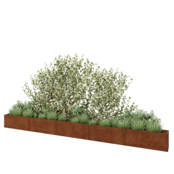 Jardinera XXL de acero corten - Rectángulo - 500 x 30 x 40 cm - Con placa inferior