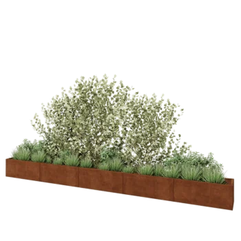 Jardinera XXL de acero corten - Rectángulo - 500 x 40 x 40 cm - Con placa inferior