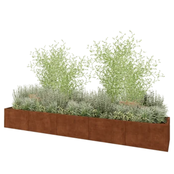 Jardinera XXL de acero corten - Rectángulo - 500 x 80 x 60 cm - Con placa inferior