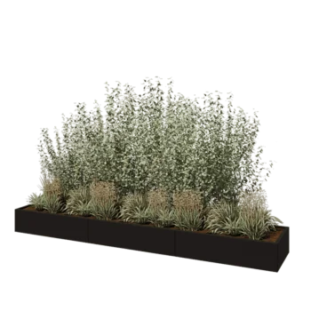 Jardinera XXL de acero - Rectángulo - 360 x 60 x 30 cm - RAL9005 mate (negro) - Con placa inferior