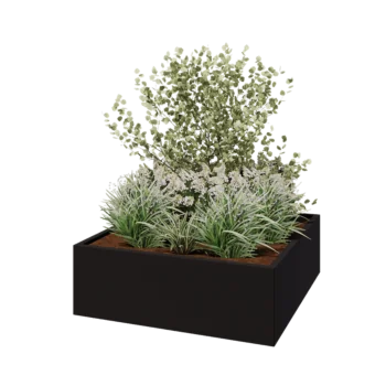 Jardinera de acero - Cuadrado - 120 x 120 x 40 cm - RAL9005 mate (negro) - Sin placa inferior