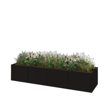 Jardinera XXL de acero - Rectángulo - 320 x 80 x 60 cm - RAL9005 mate (negro) - Con placa inferior