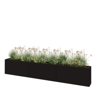 Jardinera XXL de acero - Rectángulo - 360 x 30 x 60 cm - RAL9005 mate (negro) - Con placa inferior