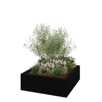 Jardinera de fibra de vidrio - Cuadrado - 120 x 120 x 40 cm - RAL9005 mate (negro) - Con fondo