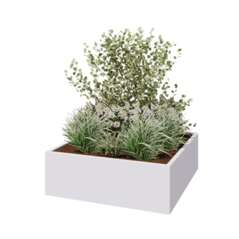 Jardinera de acero - Cuadrado - 120 x 120 x 40 cm - RAL9010 mate (blanco) - Con placa inferior